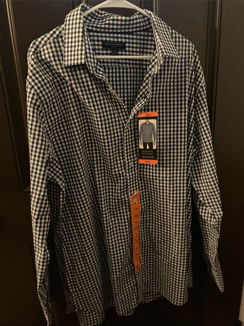 Banana Republic Mens navy  and White Gingham Button-Down Shirt